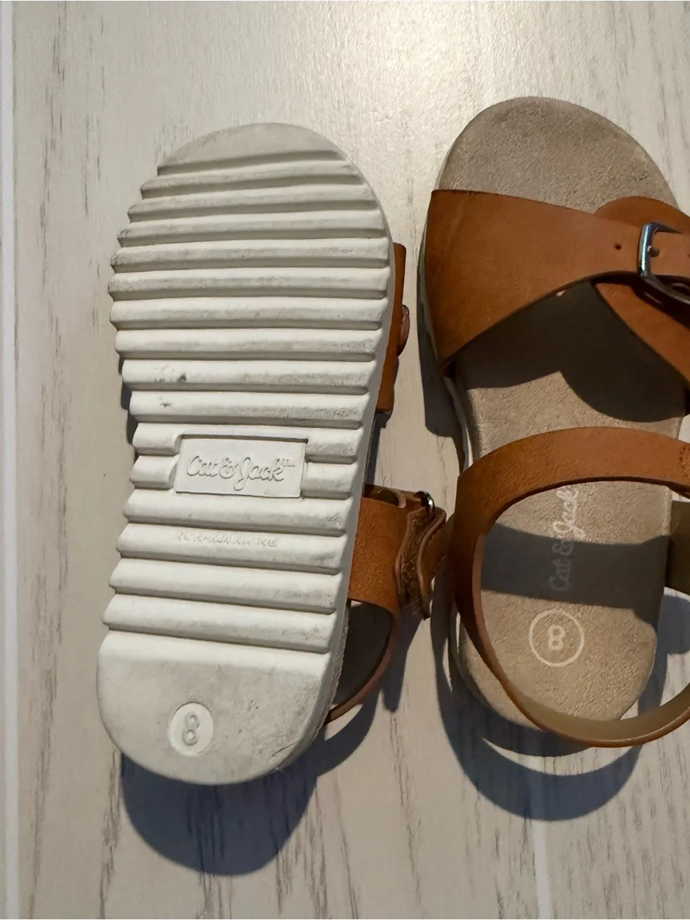 Cat & Jack Toddler Girls Size 8 White Brown Strappy Sandals 2 Pair Lot